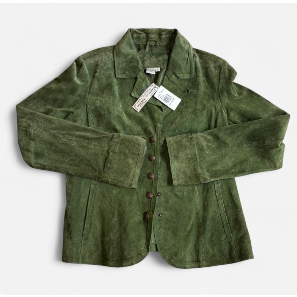 LIVE A LITTLE Women's Jacket M Leather Green Brown Outerwear